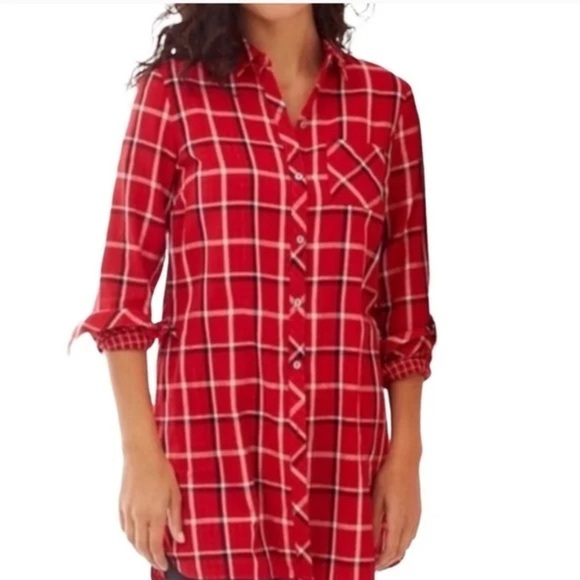 J. Jill Plaid Tunic Cotton Vented Hem Front Pockets, Size S - Picture 1 of 7